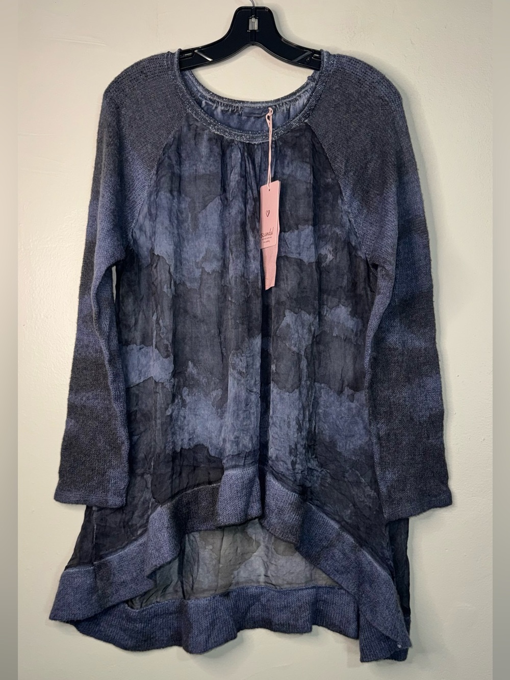Scandal Mixed-Media Slate Blue Long Sleeve Tunic